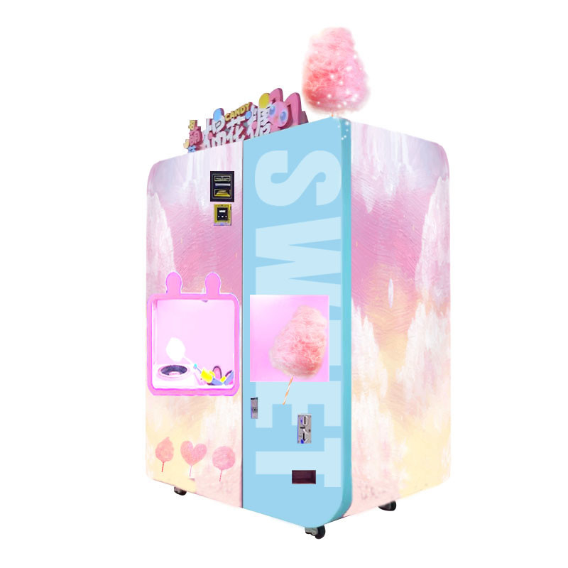 Cotton Candy Production With Automatic Vending Machine And Custom Logo And Shape Selection