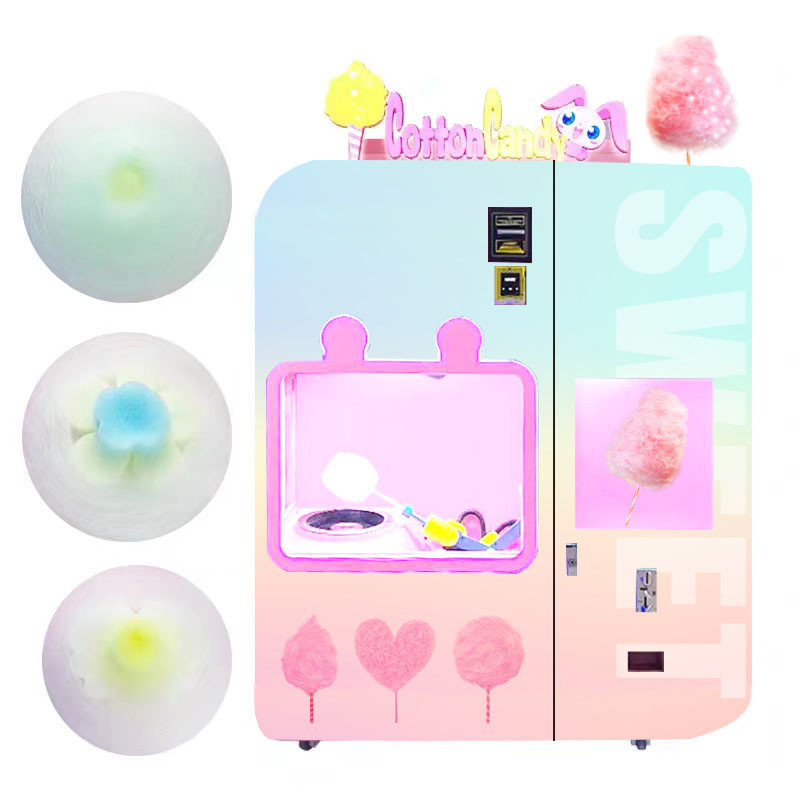 Cotton Candy Production With Automatic Vending Machine And Custom Logo And Shape Selection