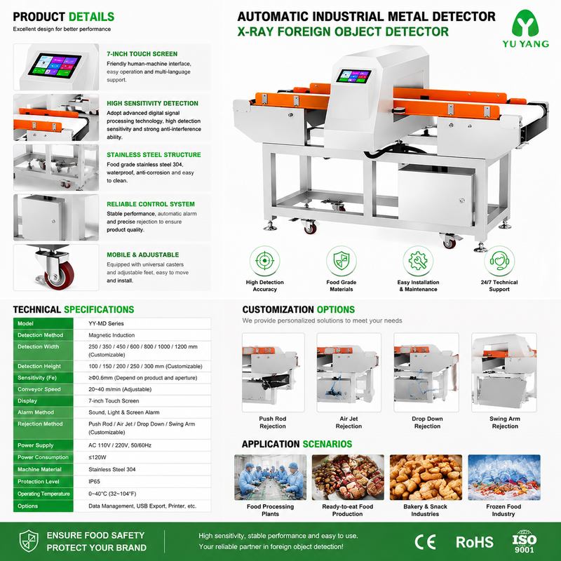 Automatic Industrial Metal Detector Machine for Food Processing Industry Conveyor Belt Metal Detection System