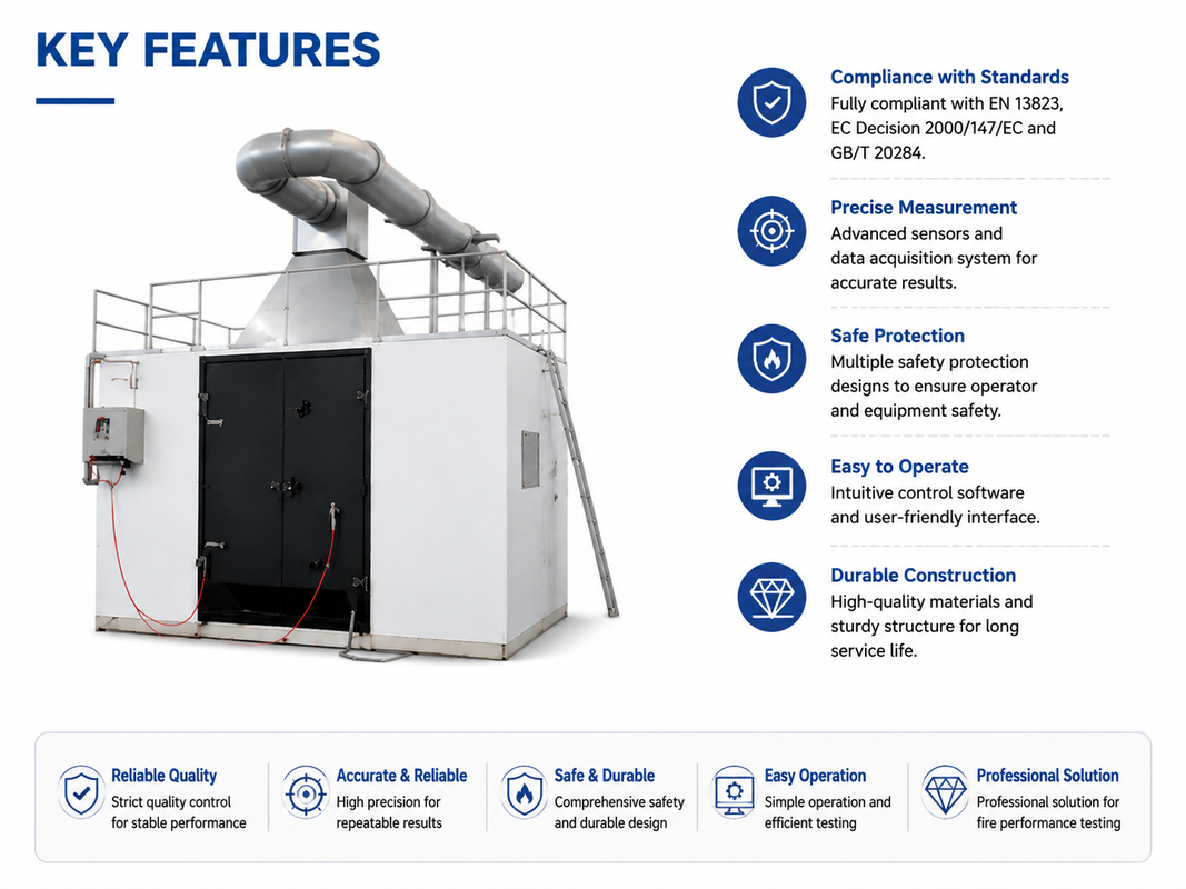 Reaction-to-Fire SBI Test Equipment with 2Pa Pressure Sensor Accuracy, 1-30 Minute Test Range, and 0.5°C Temperature Precision