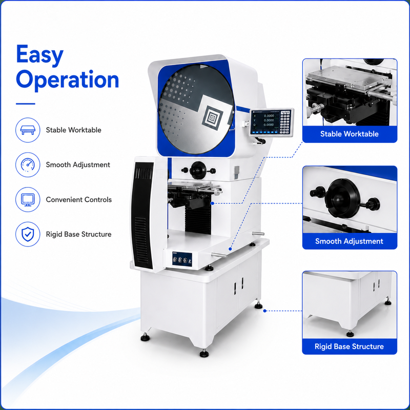 Horizontal Profile Projector Optical Comparator with 0.001 mm Measuring Resolution, Φ300 mm Projection Screen and LED Cold Light Source